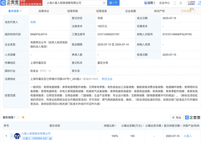火星人新设子公司，战略布局电器辅件销售领域